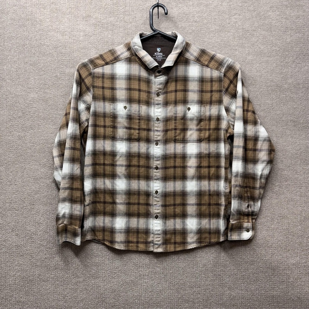 Kuhl The Law Flannel Shirt Mens XL Brown Plaid Button Up Long Sleeve